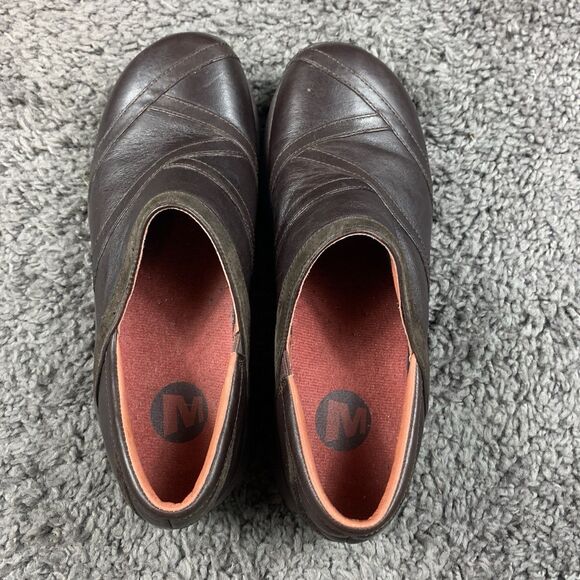 Merrell Primo Patch Bug Brown Leather Shoes Women's US 8.5 Slip On Clog - Picture 5 of 8